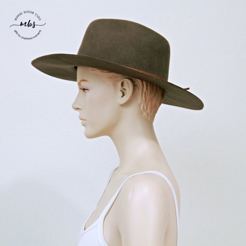 Brixton Jo Felted Wool Wide Brim Western Rancher Hat Green Brown Women L - Picture 4 of 11